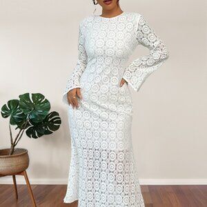Lace Long Sleeve Midi Dress | New Sheath Formal Dress w/ Zipper Back